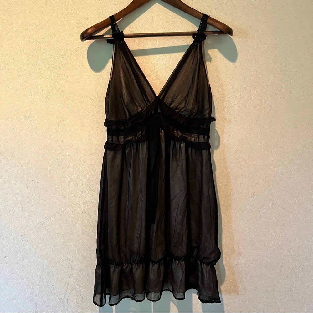 Nelli USA 100% Silk Dress Thin Lace Strap Black Overlay Lace Accents Size Small - Picture 2 of 10
